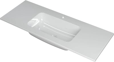 INK Faktor wastafel polystone midden met 1 kraangat, 120x45x1,5cm, glans wit
