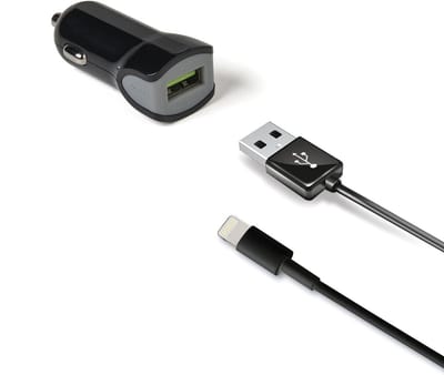 Celly USB-A Autolader enUSB-A naar USB-Lightning Kabel - MFI - Voor iPhone, iPod of iPad – 1 meter - 2.4A - Zwart