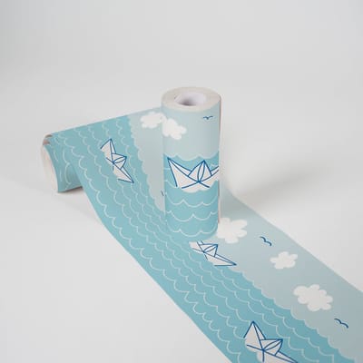 PAPIEREN BOOTJES BEHANGRAND | Zelfklevend - blauw wit - A.S. Création Lovely Kids