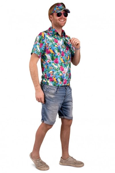 Hawaii Blouse Met Zonneklep Pink/Geel - Maat 48/50