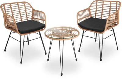 tectake® - outdoor wicker zitgroep, meubel voor 2 personen, 3-delig. Bistroset, balkonmeubel, tuinmeubelset met 2x stoelen + tafel, kleine lounge weerbestendig voor tuin, balkon of terras - natuurkleur - poly-rattan