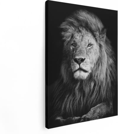 Artaza Canvas Schilderij Leeuw - Leeuwenkop - Zwart Wit - 30x40 - Klein - Foto Op Canvas - Canvas Print