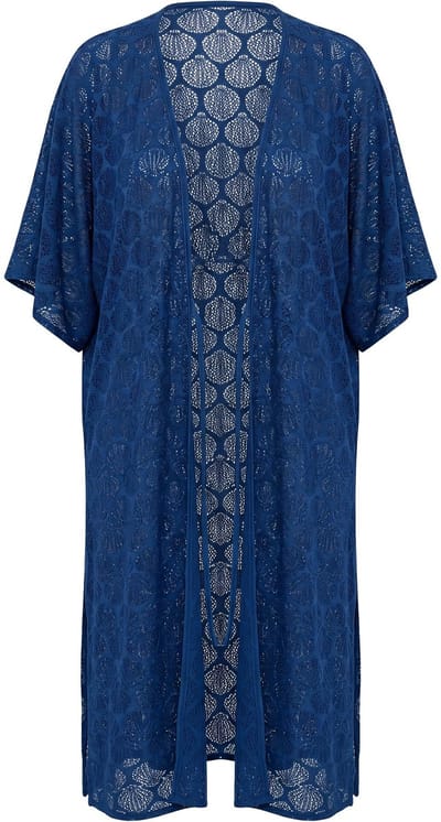 Ulla Popken - Dames - Kaftan schelpen V-hals satijnen satijnen strikbandje - Donkerblauw - Maat 1+