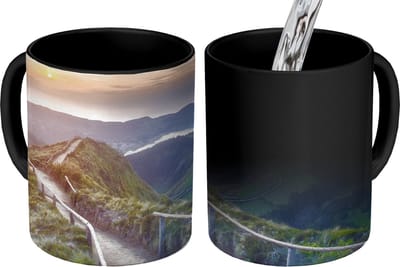 Magische Mok - Foto op Warmte Mokken - Koffiemok - Bergen - Zon - Natuur - Magic Mok - Beker - 350 ML - Theemok