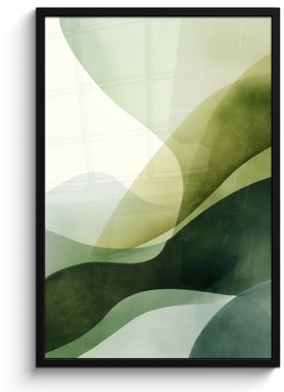 Poster in lijst - Fotolijst 60x90 cm - Posters - Golven - Abstract - Lichtgroen - Sierlijk - Posterlijst zwart - Decoratie - Wanddecoratie woonkamer - Muurdecoratie slaapkamer