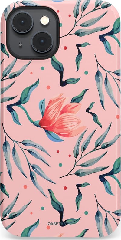 Casetastic hoesje geschikt voor Apple iPhone 14 Plus - MagSafe - Dubbellaagse bescherming - Roze Bloemen en Takken - Fashion Case - Lichtroze Zilver Perzik
