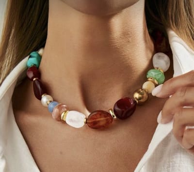 Ketting - handmade - colour stone necklace - gekleurde statement ketting met ronde kralen - ketting - statement ketting - ketting met kralen - ketting - ketting gekleurde kralen - meerkleurige ketting -moederdag - moederdag cadeautje
