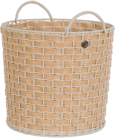 Handed by - Open ronde mand - Natural look - Opbergmand - Gevlochten mand met hengsels - Willow - Medium- lichtbruin - light brown