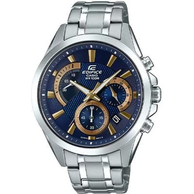 Casio EDIFICE 100 meter waterdicht kwartsuurwerk roestvrijstalen band Japans en Koreaans horloge herenhorloge blauwe wijzerplaat EFV-580D-2AVUDF blauw