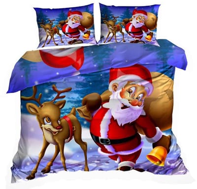 Vrolijke Winter 3D Dekbedovertrekset - Katoen Satijn - 160x200 cm - Inclusief 2 Kussenslopen 70x80 cm - Design: "Vrolijke Sneeuwpop" met Groene Muts – Winter & Kerst