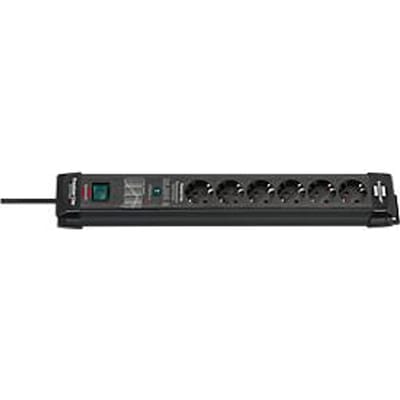 Brennenstuhl Premium-Line stekkerdoos met 6 stopcontacten, 1,8 m kabel, 26.000A overspanningsbeveiliging, veiligheidsschakelaar, L 515 x B 67 x D 90 mm, zwart