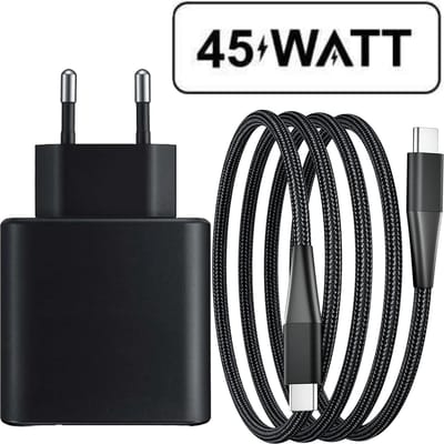 Usb-C Oplaadstekker + Nylon usb-C naar usb-C Oplader 3 Meter Lang - 45w - Super Fast Charging - Universele Thuislader - Usb-C - Adapter voor S24,S23,Note,S22, S21, S20, Tablet S7, Tablet S8