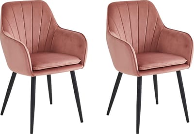 Colenis® - Melissa Eetkamerstoel - Set Van 2 - Roze - Fluweel - Velvet - Industrieel - Met armleuning