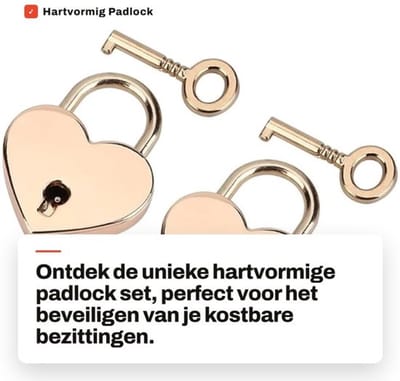 Hangslot Hartvormig - Mini Metalen Slot - 2 Stuks - Zink Metaal - Sleutel - Afmeting 30x39x6mm