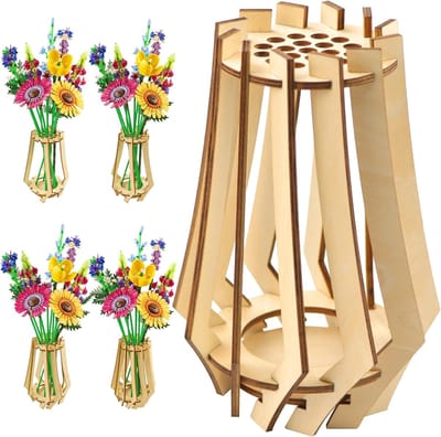 Bloemenvaas - Vaas - Hout - Doe-het-zelf bloemenvaas - Geschikt voor rozen, kersenbloesems, zonnebloemen, tulpen, narcissen en lotusbloemen - Bloemenarrangementset - Natuurlijke houtkleur