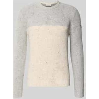 Tom Tailor - Gebreide trui met structuurmix - Maat M - grey offwhite nep colorblock