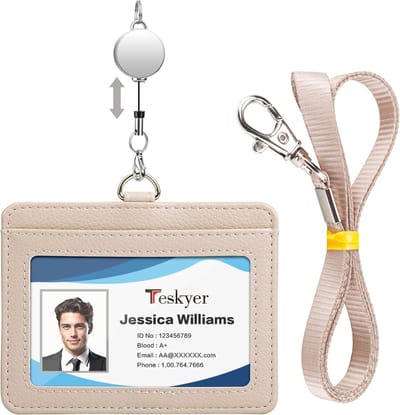 Badgehouder Lanyard - Kaarthouder Paspoorthouder - Identificatie Tonen - Intrekbaar Koord Dubbele Kaart - 8 x 10.5 cm - Beige