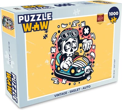 Puzzel Vintage - Skelet - Auto - Legpuzzel - Puzzel 1000 stukjes volwassenen