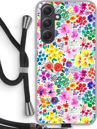 Case Company® - Hoesje met koord geschikt voor Samsung Galaxy A54 hoesje met Koord - Little Flowers - Telefoonhoesje met Zwart Koord - Bescherming aan alle Kanten en Over de Schermrand