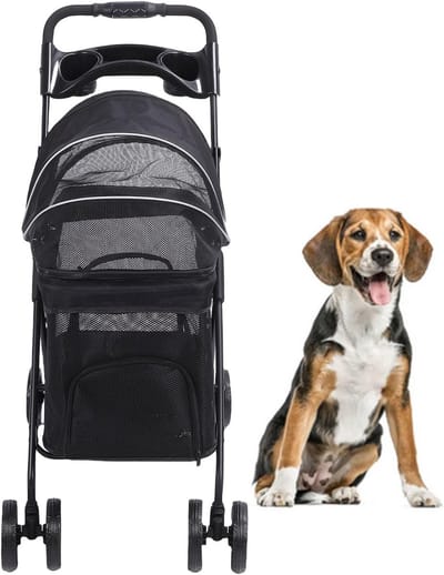 Huisdierenkinderwagen - Hondenbuggy Kattenwagen - Reizen met Huisdier - Zonnescherm in 3 Richtingen - 66 x 43 x 18 cm