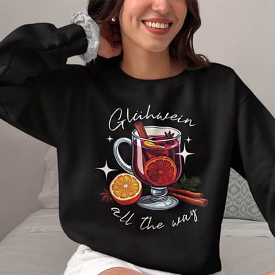Dames Foute Kerst Trui Zwart Glühwein All The Way XS - Uniseks Pasvorm - Kerstkleding Voor Dames & Heren