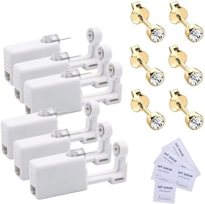 Pack of 6 wegwerp oorpiercingspistolen - veilig en steriel voor oren en neus - pijnloos - aseptisch - inclusief oorstuds - Gebruiksvriendelijk - Hygiënisch