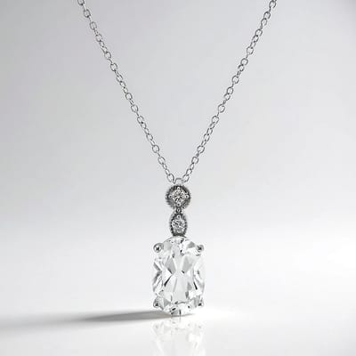 Cavill - Elegante Zilveren Halsketting 925 Sterling - Witte Ovale Topaas 3,77 ct & Zirkonen 0,09 ct - Tijdloze Dames Sieraden