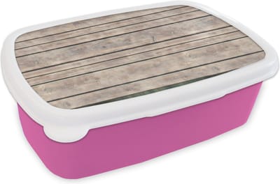 Broodtrommel Roze - Lunchbox - Brooddoos - Brocante - Patronen - Hout - Planken - 18x12x6 cm - Kinderen - Meisje