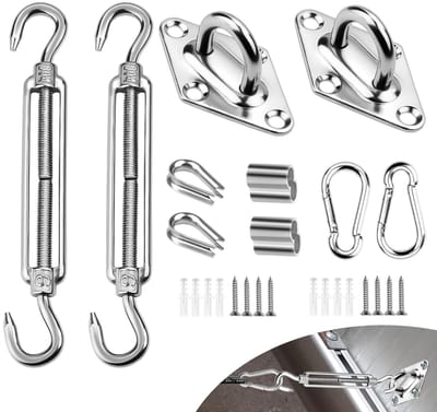 Unyqoos® Complete bevestigingsset voor zonnezeil met roestvrijstalen accessoires