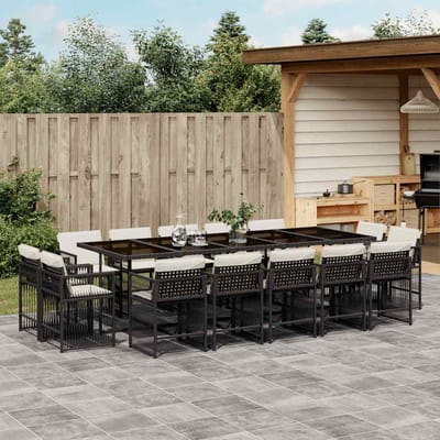vidaXL - 15-delige - Tuinset - met - kussens - poly - rattan - zwart