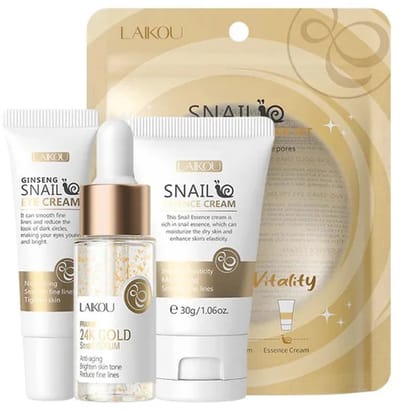 LAIKOU | Snail Gel | Revitalizing Skin Care Set| Slakkenslijmgel -Gel d'escargot - Littekencrème - Littekengel Huidverzorging 3 stuks Gezichtscrème Serum | Essence crème | Gezichtsreiniger | Oogcrème |Collageen| Cadeauset | Huidverzorging | Gift set