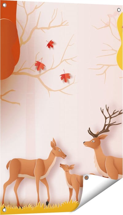 Gards Tuinposter Herten in het Bos Illustratie - Abstract - 60x90 cm - Tuindoek - Tuindecoratie - Wanddecoratie buiten - Tuinschilderij