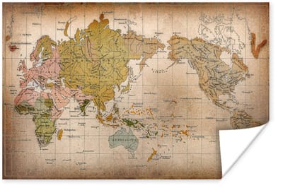 Poster 180x120 cm - Klassieke wereldkaart de verspreiding van mensenrassen - Posters - Kamer decoratie - Wanddecoratie woonkamer - Muurdecoratie slaapkamer XXL
