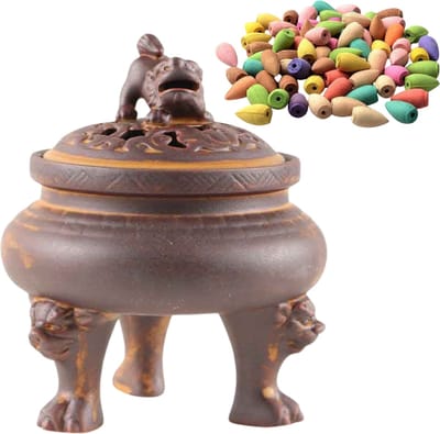 Wierookbrander met Leeuwen en Leeuwenpoten - Chinese Wierookhouder met 50 Wierookkegels met diverse geuren