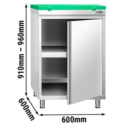 GGM Gastro Edelstahl Arbeitsschrank PREMIUM - 600x600mm - mit Flügeltür - inkl. Schneideplatte Grün
