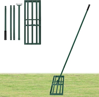 Groen Gazonhark 50x25cm, Gesegmenteerd 95.5-185cm in Hoogte Verstelbaar, Tuinharken met Rubberen Handgreep, Draagbare Vlakvlakvlak, Afneembaar Gazonnivelleringshark voor Tuin/Gazononderhoud/Yard Golf, NAIZY