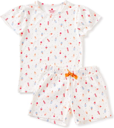 Little Label Pyjama Meisjes Maat 98-104/4Y - off white, roze, blauw - Ijsjes - Shortama - Zachte BIO Katoen