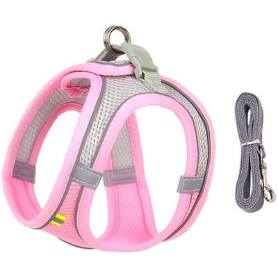 Puppy Kat Tuigje met Lijn Ademend Mesh Borstbandjes voor Huisdieren voor Chihuahua York Tuigjes Reflecterend Bulldog Wandellijn (Pink,XS 2.5-4 kg) roze