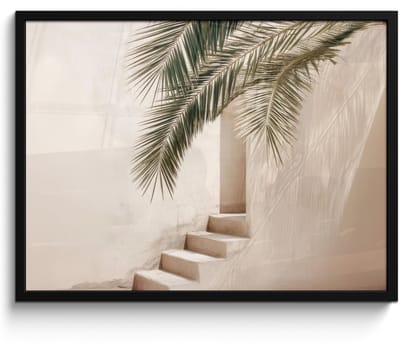 Poster in lijst - Fotolijst 80x60 cm - Posters - Palmboom - Schaduw - Trap - Beige - Posterlijst zwart - Decoratie - Wanddecoratie woonkamer - Muurdecoratie slaapkamer