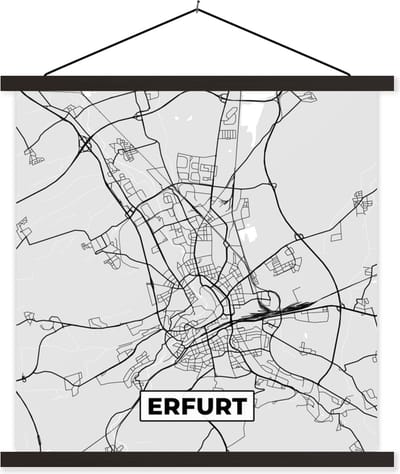 Posterhanger incl. Poster 60x60 cm - Schoolplaat - Kaart - Stadskaart - Duitsland - Plattegrond - Erfurt - Textielposter - Zwarte latten - Stadskaart