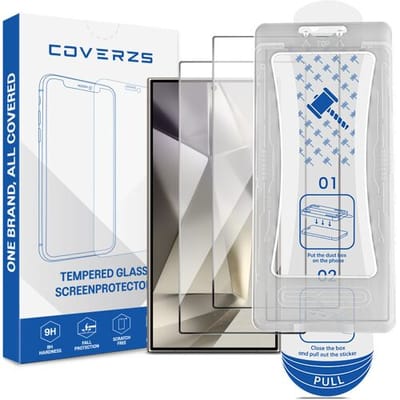 Coverzs Tempered Glass Screenprotector met Frame (2-Pack) geschikt voor Samsung Galaxy S24 Ultra – Gecoat Gehard Glas – Edge-to-Edge Bescherming
