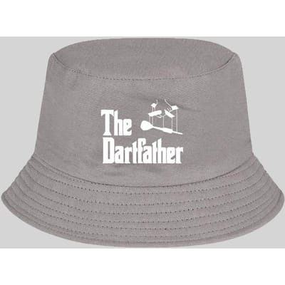 Chapeau de pêcheur imprimé The Dartfather Style rétro humoristique Unisexe Pour les tournois de fléchettes et le trajet quotidien Pour les passionnés de fléchettes & Hol gris