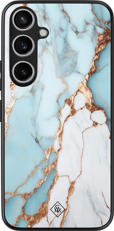 Casimoda® hoesje - Geschikt voor Samsung Galaxy A35 5G - Marmer Lichtblauw - Zwart TPU Backcover - Marmer - Blauw