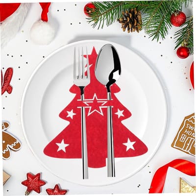 Dailygoods- Bestekbak 12 stuks - Kerstbestek - Vliesstof - Duurzaam - Tafeldecoratie - Afmetingen 21x17 cm - Bestekhouder