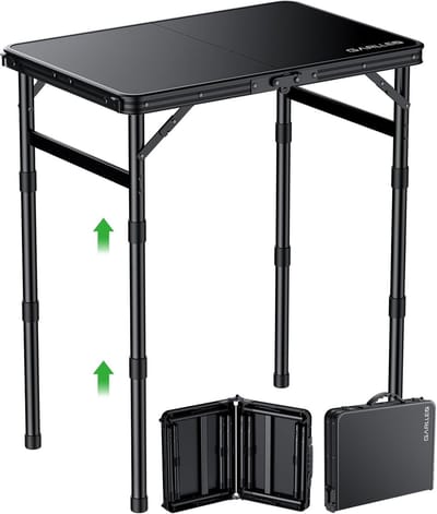 SnelShoppen - Inklapbare Campingtafel Zwart ABS - Opvouwbaar en Verstelbaar - 58x40 cm - Ideaal voor Tuin, Feest, Kamperen en Picknicken