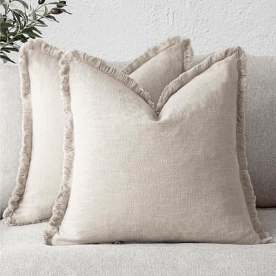 20x20 Lichtroze Inch Linnen Franje Sierkussenhoezen Boho Boerderij Kussenhoes met Kwastjes Bank Woonkamer Kussensloop 45x45cm