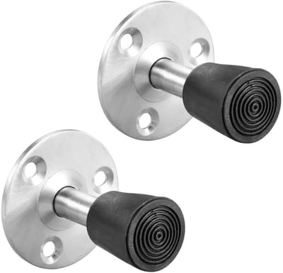 Dailygoods- Deurstopper Wandmontage - 2 Stuks - Roestvrij Staal - Dempende Rubberen Bumper - Duurzaam - 50 mm Hoog - Deurstop