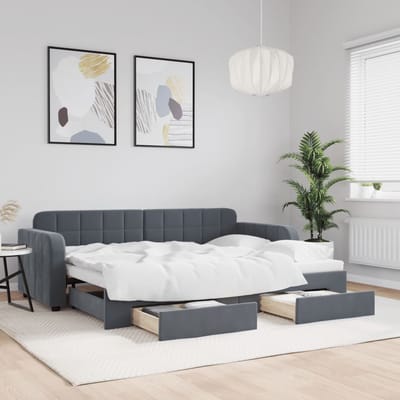 vidaXL - Slaapbank - onderschuifbed - en - lades - 80x200 - cm - fluweel - donkergrijs