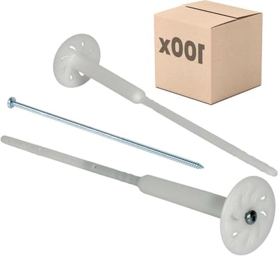 Isolatiepluggen - Bevestigingspluggen Gevelisolatie - Isolatieplaten Bevestigen - Voorgemonteerde Schroef - Ø8 x 340mm - Wit