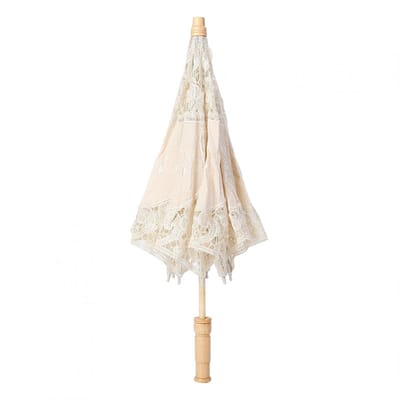 Dailygoods- Parasol Bruiloft - Handgemaakt Zijden Parasol - Fotografie Decoratie - Kantvorm - Stoer Houten Handvat - 53 cm Diameter - Bruidparaplu